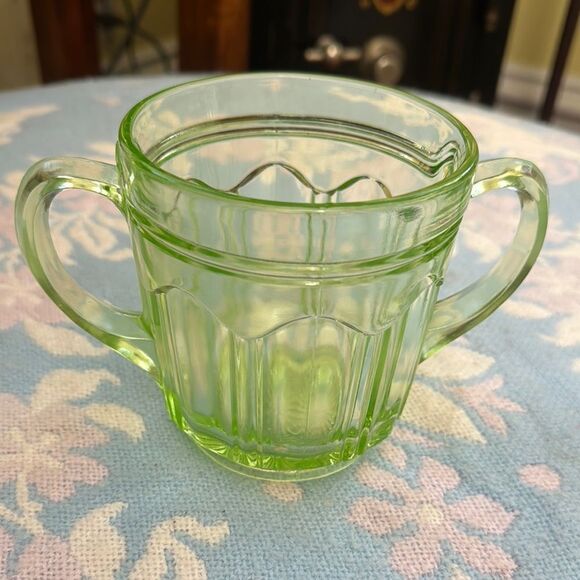 Depression Era Anchor Hocking  Green Glass Sugar Bowl 1930’s - Picture 2 of 6